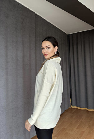 Degaje Yaka Triko Kazak Ekru