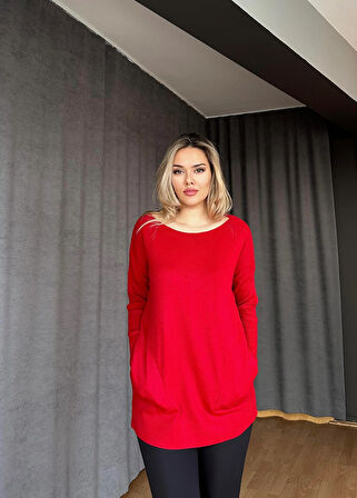 Bisiklet Yaka Triko Kırmızı