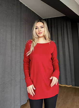 Bisiklet Yaka Triko Kırmızı