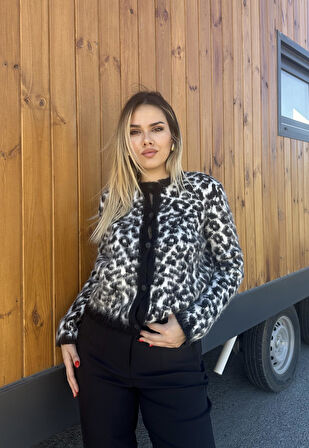LEOPAR DESENLİ HIRKA - SİYAH - GRİ