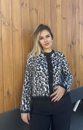 LEOPAR DESENLİ HIRKA - SİYAH - GRİ