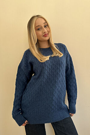 Şardonlu Yumoş Bisiklet Yaka Kazak-Saks Mavi