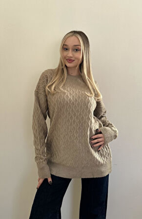 Şardonlu Yumoş Bisiklet Yaka Kazak-Vizon