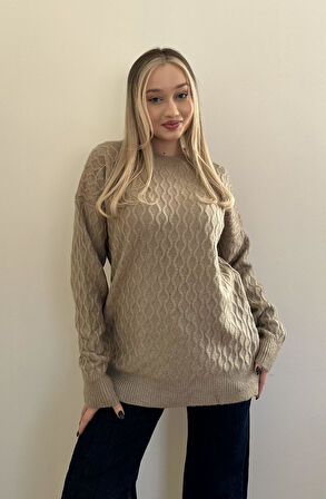 Şardonlu Yumoş Bisiklet Yaka Kazak-Vizon