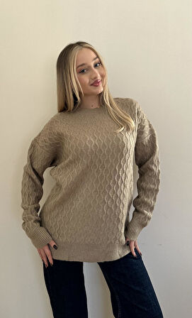 Şardonlu Yumoş Bisiklet Yaka Kazak-Vizon