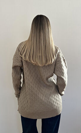 Şardonlu Yumoş Bisiklet Yaka Kazak-Vizon