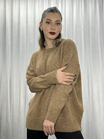 Lüx Kalite Oversize Basic Yumoş Kazak-Camel