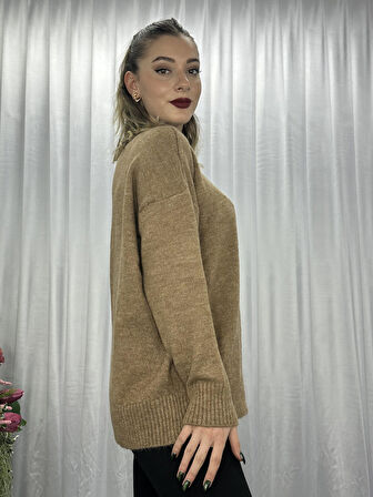 Lüx Kalite Oversize Basic Yumoş Kazak-Camel