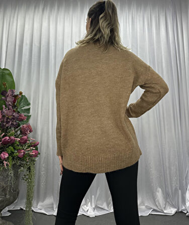 Lüx Kalite Oversize Basic Yumoş Kazak-Camel