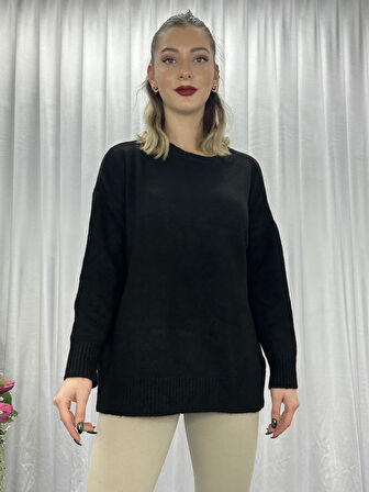 Lüx Kalite Oversize Basic Yumoş Kazak-Siyah