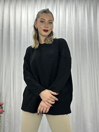 Lüx Kalite Oversize Basic Yumoş Kazak-Siyah