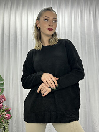 Lüx Kalite Oversize Basic Yumoş Kazak-Siyah
