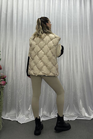 Puffer Oversize Yelek-Bej