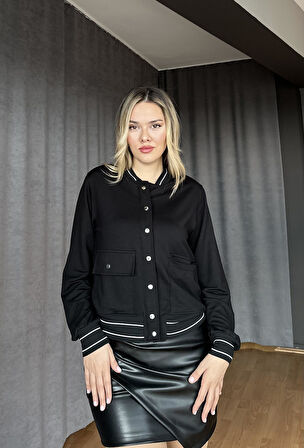 Ribanalı Çıtçıtlı Sweat Ceket-Siyah