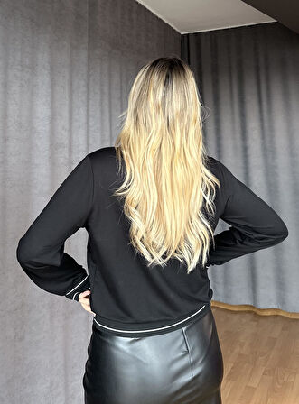 Ribanalı Çıtçıtlı Sweat Ceket-Siyah