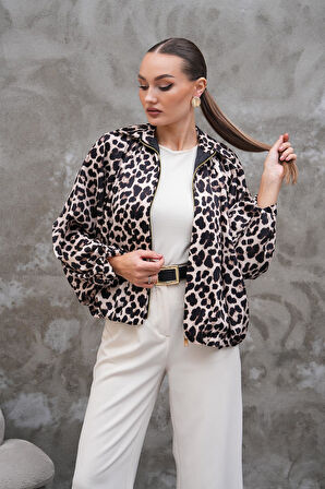 Saten Leopar Desen Ceket