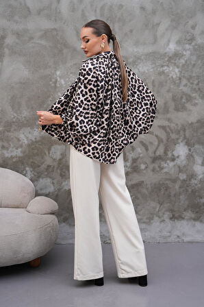 Saten Leopar Desen Ceket