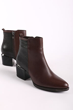 Kadın Fermuarlı Hakiki Deri Klasik Bot Kahve