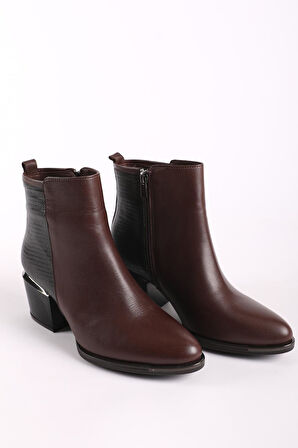 Kadın Fermuarlı Hakiki Deri Klasik Bot Kahve