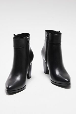 Kadın Fermuarlı Hakiki Deri Klasik Bot SİYAH