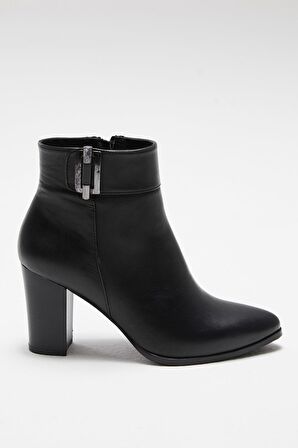 Kadın Fermuarlı Hakiki Deri Klasik Bot SİYAH