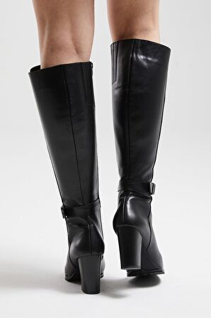 Kadın Fermuar Detaylı Hakiki Deri Çizme SİYAH