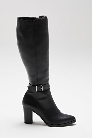 Kadın Fermuar Detaylı Hakiki Deri Çizme SİYAH