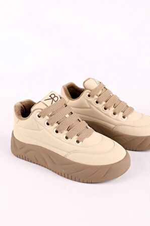 Kadın Kalın Taban Bağcıklı Sneaker Bej
