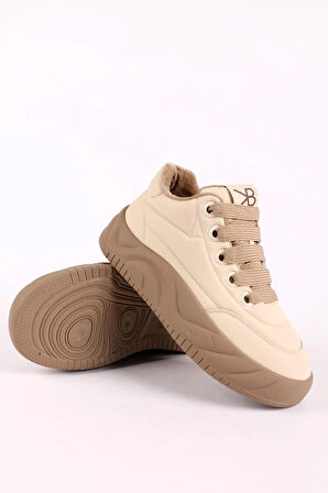 Kadın Kalın Taban Bağcıklı Sneaker Bej