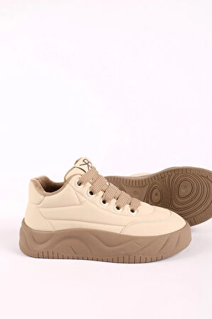Kadın Kalın Taban Bağcıklı Sneaker Bej