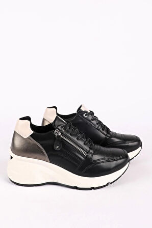 Kadın Dolgu Taban Bağcıklı Sneaker Siyah