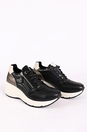 Kadın Dolgu Taban Bağcıklı Sneaker Siyah