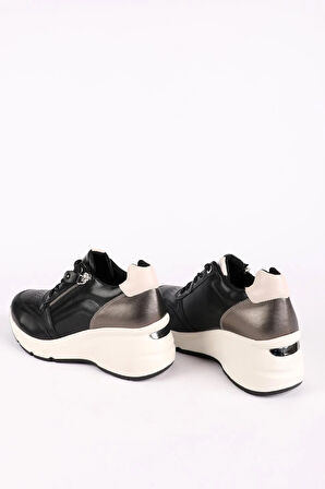 Kadın Dolgu Taban Bağcıklı Sneaker Siyah