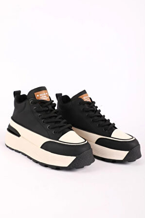 Kadın Kalın Taban Bağcıklı Sneaker Siyah