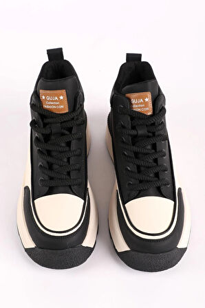 Kadın Kalın Taban Bağcıklı Sneaker Siyah