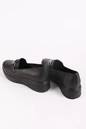 Kadın Hakiki Deri Toka Detaylı Comfort Ayakkabı Siyah