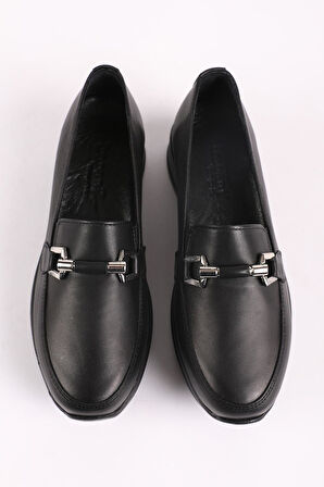 Kadın Hakiki Deri Toka Detaylı Comfort Ayakkabı Siyah