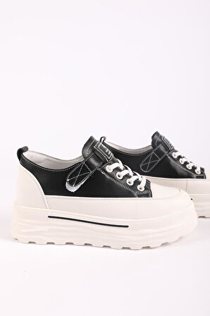 Kadın Dolgu Taban Bağcıklı Sneaker Siyah
