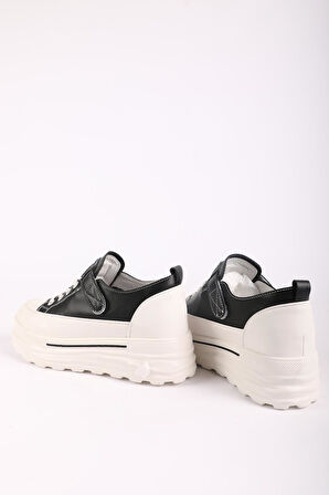 Kadın Dolgu Taban Bağcıklı Sneaker Siyah