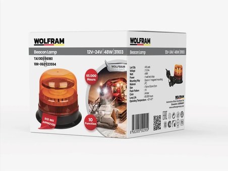 Led Tepe Döner İkaz Lambası Cıvata+Vantuz ve Mıknatıs Bağlantılı 10 Fonksiyon 12/24V E-Belgeli 48W - WOLFRAM 31103