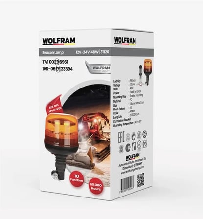 Led Tepe Döner İkaz Lambası Körük Bağlantılı 10 Fonksiyon 12/24V E-Belgeli 48W - WOLFRAM 31120