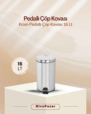 Krom Pedallı Çöp Kovası 16 LT