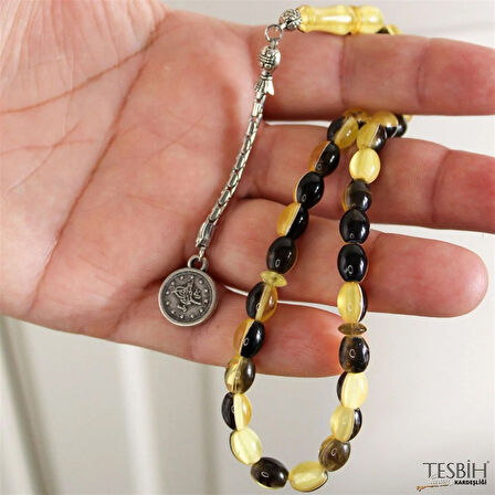 Tek Kamçılı İki Renkli Sıkma Kehribar Tesbih