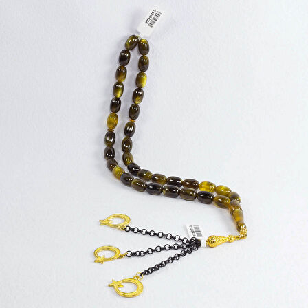 Fares İşçilikli Simli Yeşil Sıkma Kehribar Tesbih