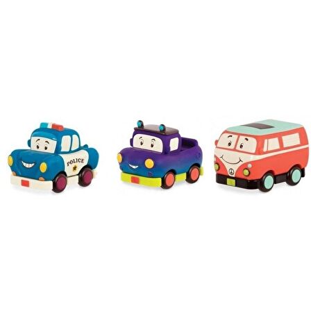 B.Toys 3'lü Mini Çek-Bırak Araba Seti - Polis/Retro Van/Jeep