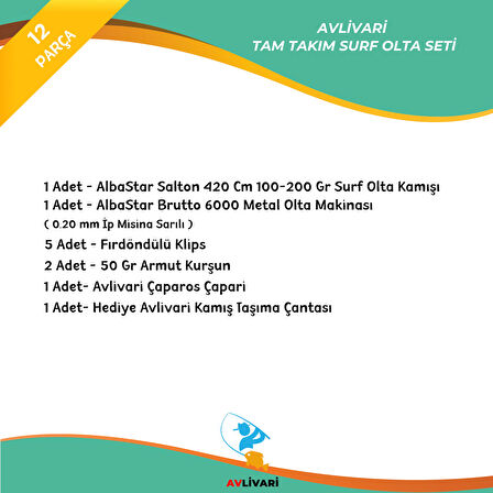 AlbaStar Salton 420 Cm 100-200 Gr AlbaStar Brutton 6000 Tam Takım Hobi Kıyı Surf Olta Seti