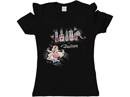 KIZ 9/12 YAŞ TAŞLI SİMLİ FASHION BASKILI TİŞÖRT