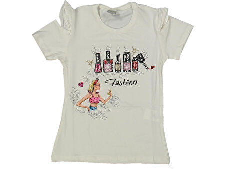 KIZ 5/8 YAŞ TAŞLI SİMLİ FASHION BASKILI TİŞÖRT