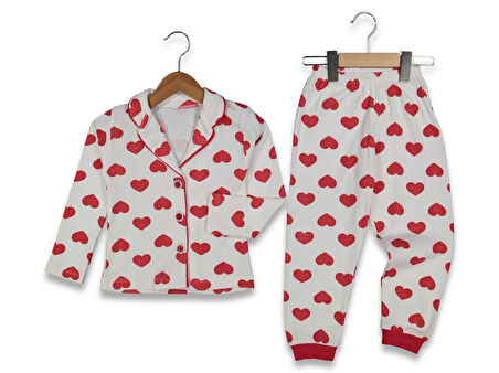 KIZ 4/6 YAŞ ÖNDEN DÜĞMELİ BÜYÜK KALPLİ 3LÜ SERI PIJAMA T
