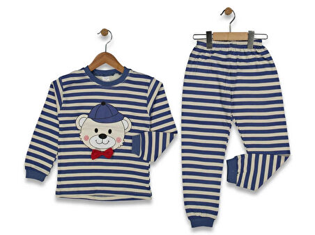 ERKEK 4/6 YAŞ ÇİZGİLİ AYI 3LÜ SERI PIJAMA TAKIM 